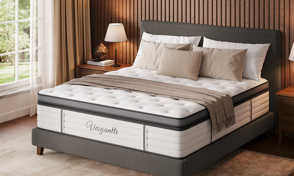 Vesgantti 1700/2000/2400 Pocket Sprung Cool Touch Hybrid Mattress, Double, Medium Firm | Dual-Layer Spring System, Instant Cooling Cover, Ideal for Hot Sleepers & Back Pain Sufferers, 14 Inch, 10 Layers, Euro Top