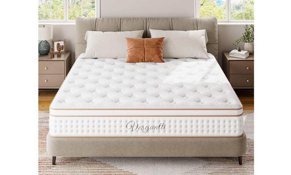 Vesgantti 10.2 Inch Hybrid Mattress with Breathable Foam and Individually Pocket Spring - Edge Support & Motion Isolation, Medium Firm Mattress