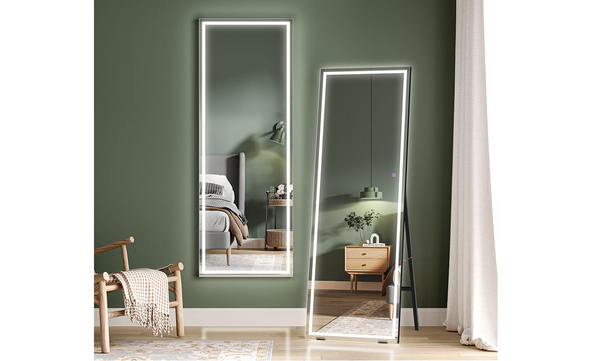 Dripex LED Full Length Floor Standing Mirror, Wall Mounted Mirror with Dimming & 3 Color Lighting for Bedroom