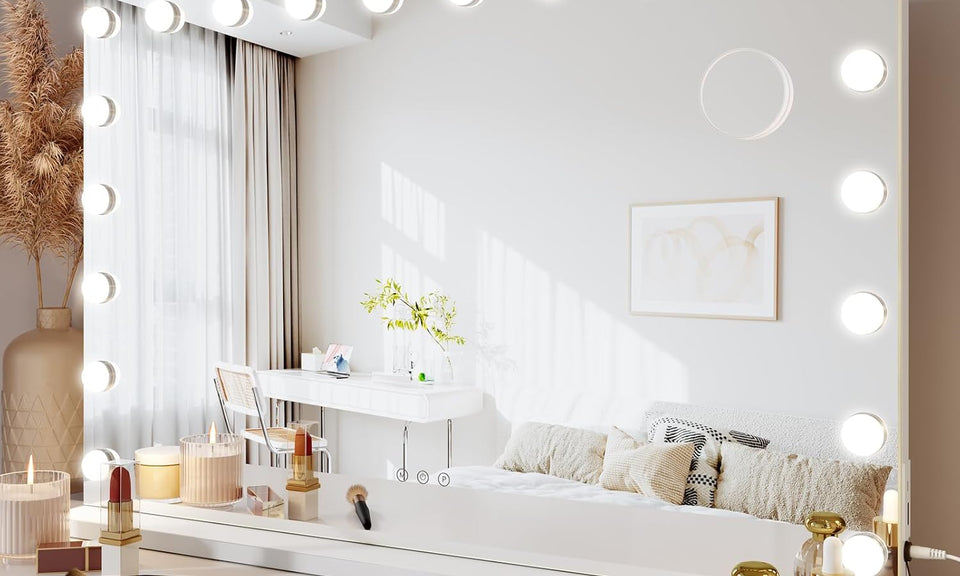 Dripex 18/20 Dimmable LED Bulbs Hollywood Vanity Mirror with Lights, Large Makeup Mirror with 3 Lighting Modes, Type-C and USB Output Port, Tabletop or Wall Mounted Light Up Mirror For Bedroom