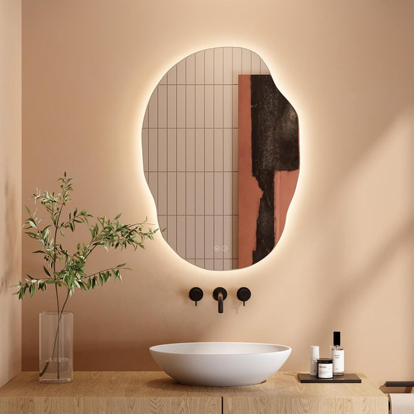 Dripex Asymmetrical LED Bathroom Mirror with Lights, Light up Backlit Mirror Bathroom Anti Fog Mirrors Dimmable Switch with 3 Colors, Horizontal/Vertical [Energy Class C]