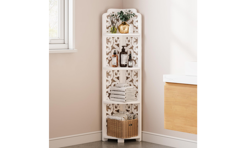 Dripex White Corner Shelf, Free Standing Shelf, Floor Storage Unit for Bathroom, Living Room or Bedroom