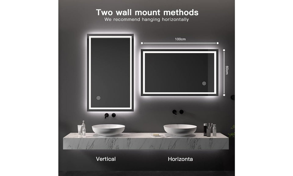 Dripex Bathroom Mirror with LED Lights, Illuminated Bathroom Mirror Wall Mounted Vanity Mirror, Bathroom Light Mirror with Demister Pad, Horizontal/Vertical [Energy Class B]