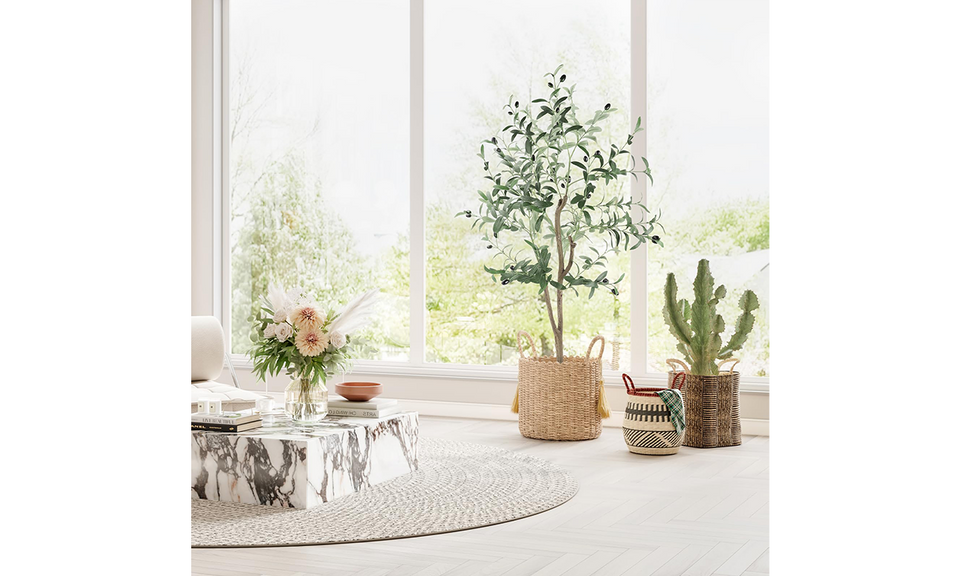 YOLEO 4FT/5FT/6FT/7FT Artificial Olive Tree Tall Faux Silk Olive Plant with Lifelike Olive Leaves Fake Olive Tree for Home Office Indoor Decor