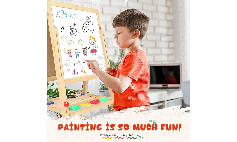 Dripex Kid Wooden Art Easel, Double-Sided Height Adjustable Painting Blackboard with Magnetic Accessories Chalk and Sponge