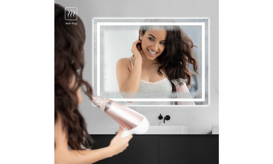 Dripex Bathroom Mirror with LED Lights, Illuminated Bathroom Mirror Wall Mounted Vanity Mirror, Bathroom Light Mirror with Demister Pad, Horizontal/Vertical [Energy Class B]