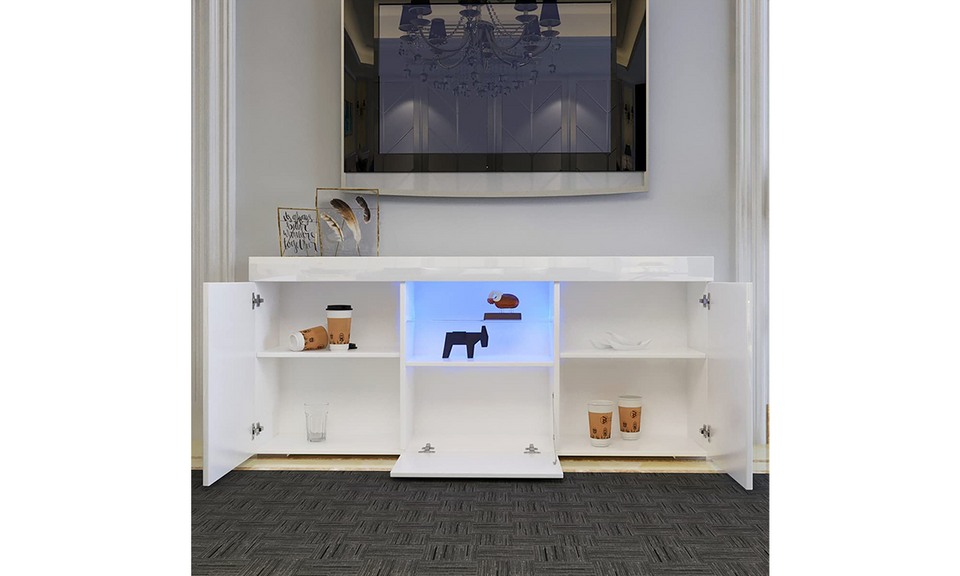Dripex 135cm LED TV Cabinet, Modern High Gloss TV Stand with Ambient Lights & Storage, Entertainment Unit for 22''-55'' TVs, White