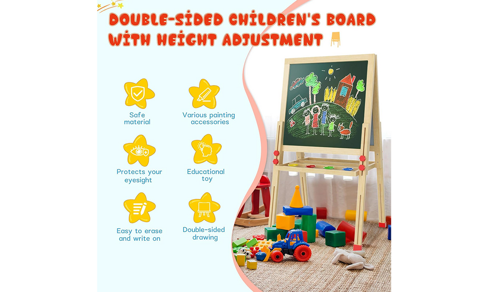 Dripex Kid Wooden Art Easel, Double-Sided Height Adjustable Painting Blackboard with Magnetic Accessories Chalk and Sponge