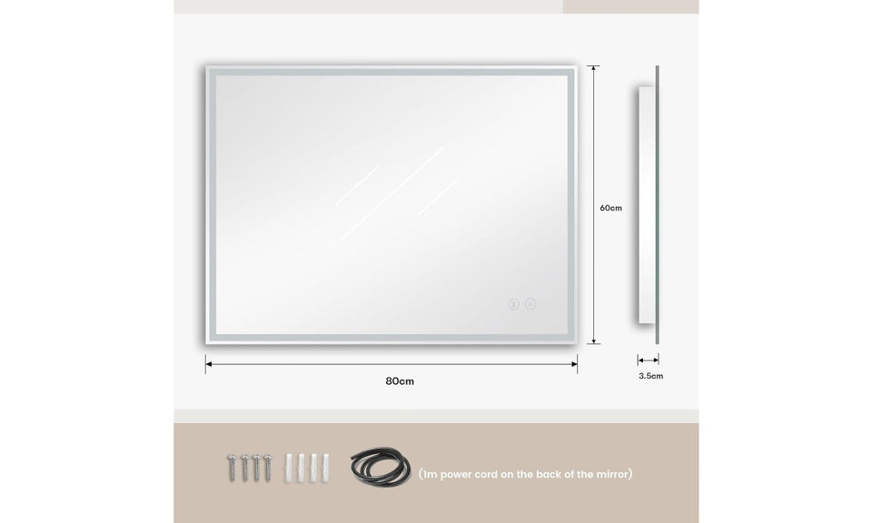 Dripex Bathroom Mirror with LED Lights, Illuminated Bathroom Mirror Wall Mounted Vanity Mirror, Bathroom Light Mirror with Demister Pad, Horizontal/Vertical [Energy Class B]