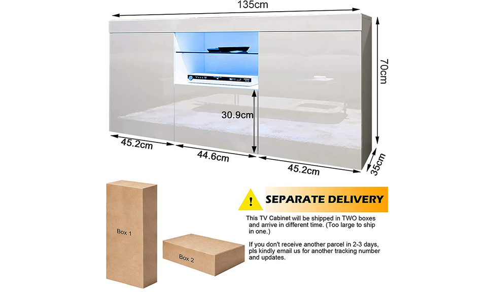 Dripex 135cm LED TV Cabinet, Modern High Gloss TV Stand with Ambient Lights & Storage, Entertainment Unit for 22''-55'' TVs, White