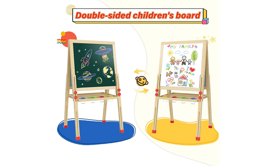Dripex Kid Wooden Art Easel, Double-Sided Height Adjustable Painting Blackboard with Magnetic Accessories Chalk and Sponge