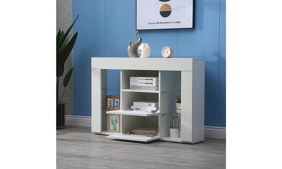 Dripex 100cm Corner TV Unit, High Gloss TV Stand with RGB Lights & Storage, Cabinet for 32–50'' TVs, White