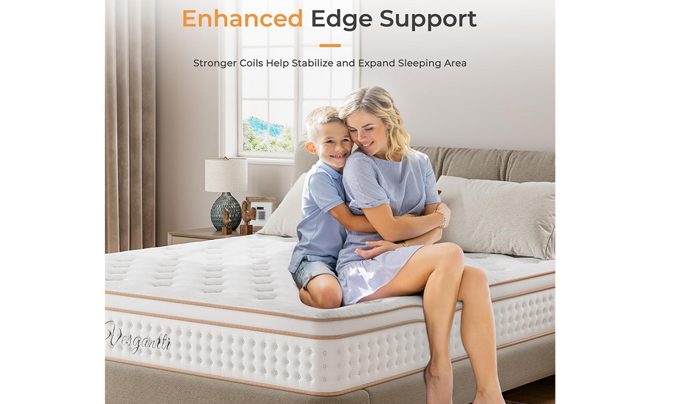 Vesgantti 10.2 Inch Hybrid Mattress with Breathable Foam and Individually Pocket Spring - Edge Support & Motion Isolation, Medium Firm Mattress