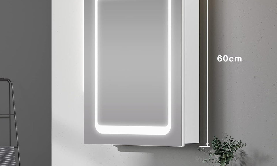 Dripex LED Bathroom Mirror Cabinet, Bathroom Mirror Cabinet with LED Lights Shaver Socket and Demister Pad, Non-contact Sensor Switch, White/Left hinge