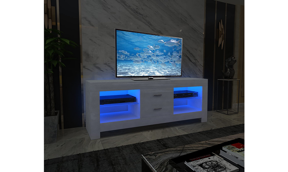 Dripex 130cm LED TV Stand Cabinet with Drawer & Shelves, Modern Entertainment Unit for 22''-52'' TVs, White Cream