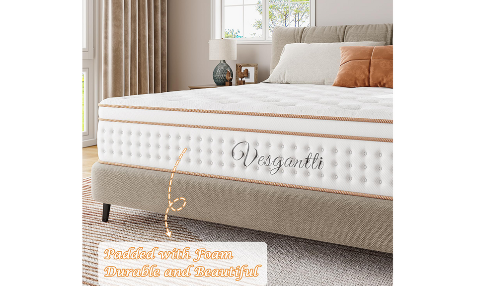 Vesgantti 10.2 Inch Hybrid Mattress with Breathable Foam and Individually Pocket Spring - Edge Support & Motion Isolation, Medium Firm Mattress