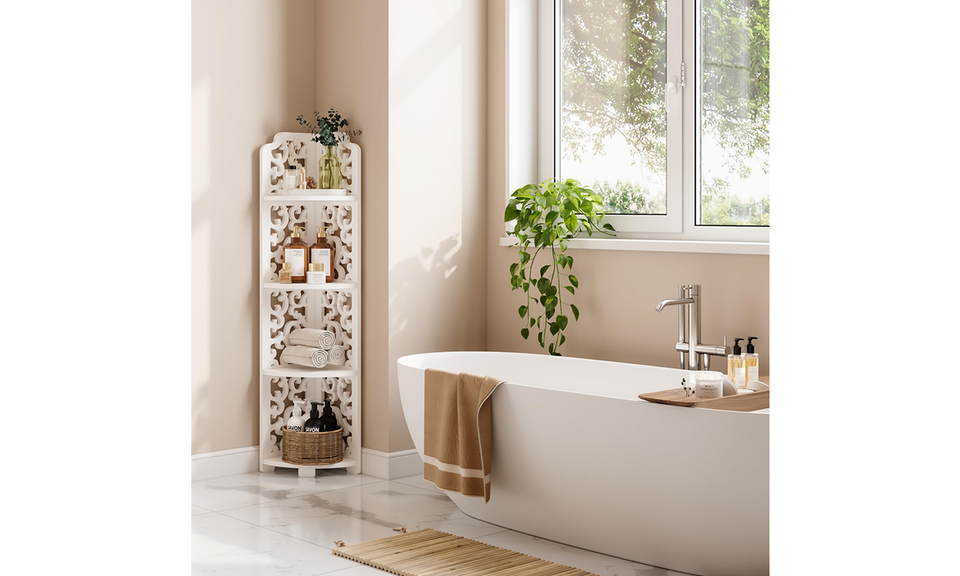 Dripex White Corner Shelf, Free Standing Shelf, Floor Storage Unit for Bathroom, Living Room or Bedroom