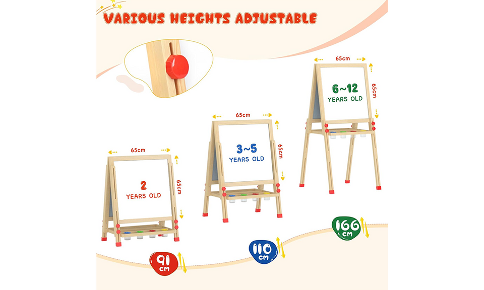 Dripex Kid Wooden Art Easel, Double-Sided Height Adjustable Painting Blackboard with Magnetic Accessories Chalk and Sponge