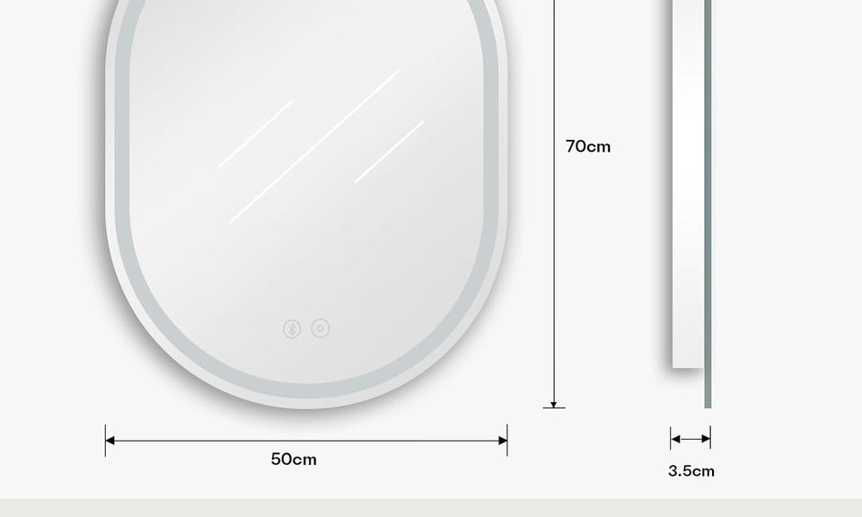 Dripex Bluetooth Oval Bathroom LED Mirror, Illuminated Backlit Wall Mounted Mirror with Demister, Anti-fog, 3 Lighting Modes, Dimming Light, IP44