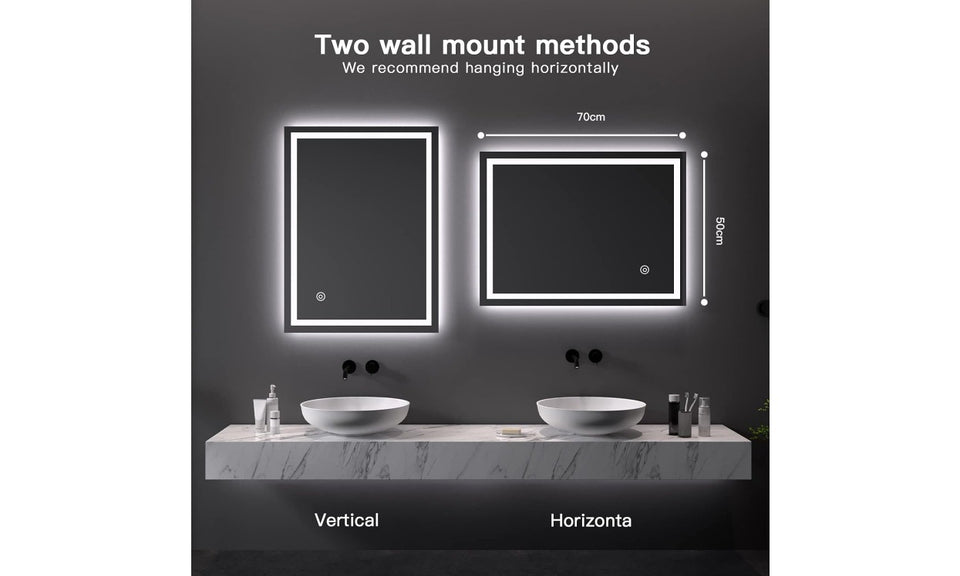 Dripex Bathroom Mirror with LED Lights, Illuminated Bathroom Mirror Wall Mounted Vanity Mirror, Bathroom Light Mirror with Demister Pad, Horizontal/Vertical [Energy Class B]