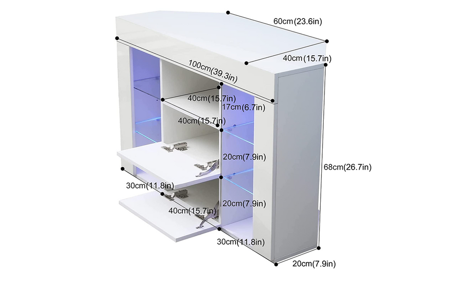 Dripex 100cm Corner TV Unit, High Gloss TV Stand with RGB Lights & Storage, Cabinet for 32–50'' TVs, White