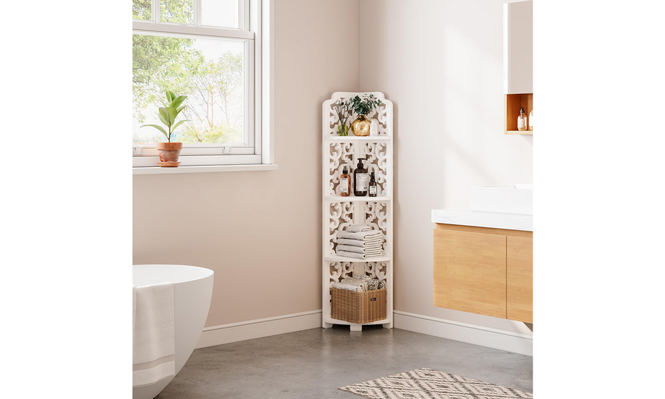 Dripex White Corner Shelf, Free Standing Shelf, Floor Storage Unit for Bathroom, Living Room or Bedroom