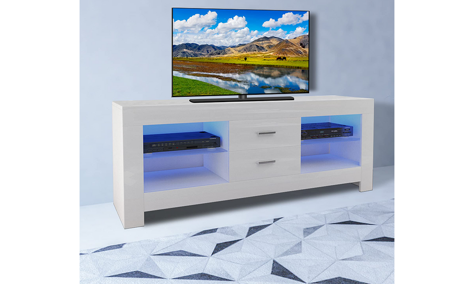 Dripex 130cm LED TV Stand Cabinet with Drawer & Shelves, Modern Entertainment Unit for 22''-52'' TVs, White Cream