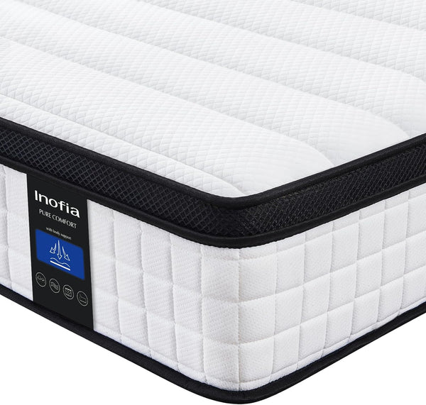 Inofia Double Memory Foam Sprung Mattress 10.6 Inch,4FT6 Spring Mattress with Innovative Memory Foam and Soft Knitted Fabric,The Elegant Collection(135x190x27cm)