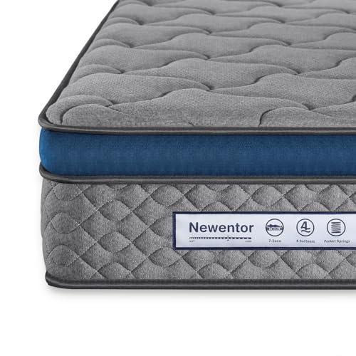 Newentor® 4ft6 Double Mattress, 10 Inch Medium Firm Memory Foam Pocket Sprung Mattress, 7 Zone Comfort & Support OEKO-TEX Certified Mattress for Children and Adults, 135x190x25cm