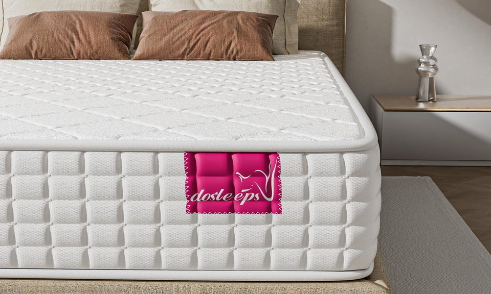dosleeps 9.4 Inch Double Mattress 4FT6 9-Zone Pocket Sprung Mattress with Memory Foam and Tencel Fabric - Orthopaedic Mattress - Thickness: 9.4 Inch,White