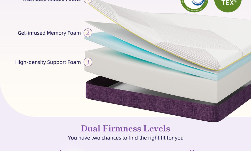 Vesgantti 16/18/20cm Gel Memory Foam Mattress for Pressure Relief & Cooling Comfort - Medium, Grape Purple