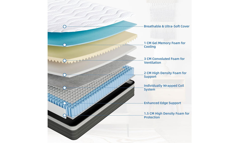 Vesgantti 10.2 Inch Hybrid Mattress with Individual Pocket Springs and Cooling Gel Memory Foam, Medium Firm