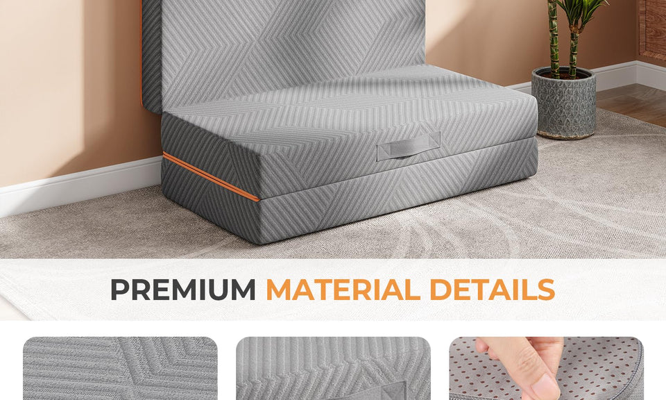 Vesgantti Folding Mattress 10/15cm Gel Memory Foam Foldable Mattress Tri-fold for Travel, Camping, Guest Bed, CertiPUR-US Certified, Grey