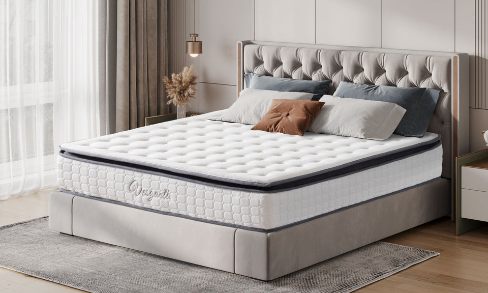 Vesgantti 10.6 Inch Pocket Sprung Mattress with Breathable Foam and Individually Pocket Spring - Medium, Upgraded Pillow Top Collection