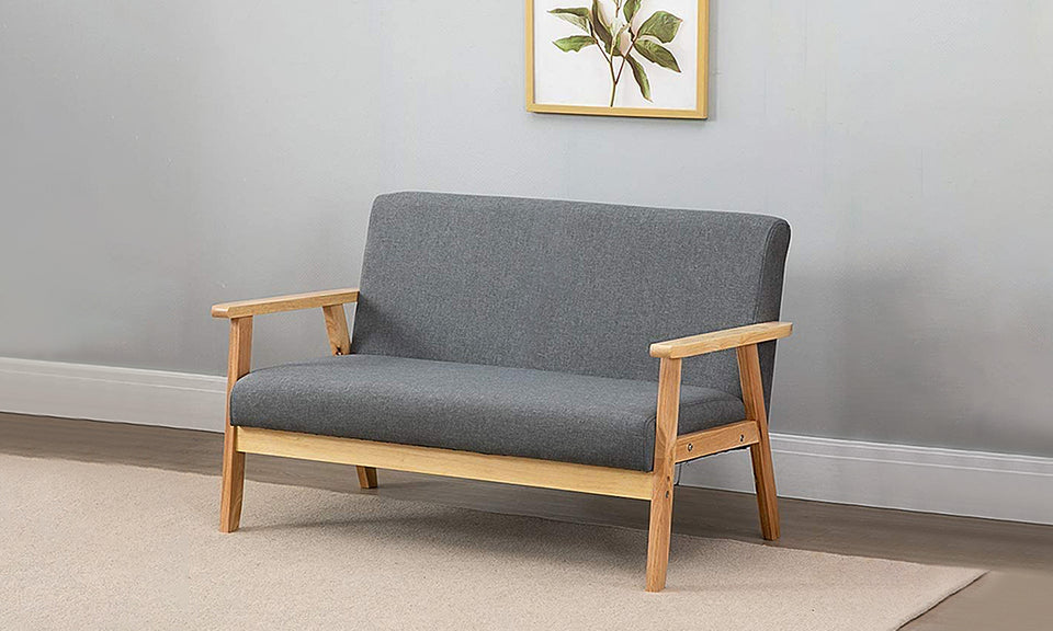 iropro 2 Seater  Wooden Frame Linen Square Arm Sofa