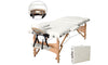 Vesgantti Portable Massage Bed Table - 3-Section Foldable Beauty Couch for Reiki Therapy Treatment Salon Healing - Metal Headrest Support/Carry Bag (Black/Beige White)