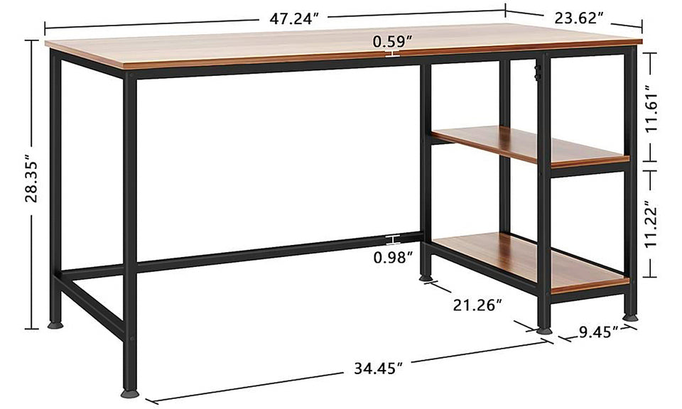 Yoleo Home Office Desk with 2 Shelves 47.2 inch Office Desk with Metal Legs Industrial Style Computer Desk Modern Steel Frame Wood Desk Compact Home Office Workstation Walnut