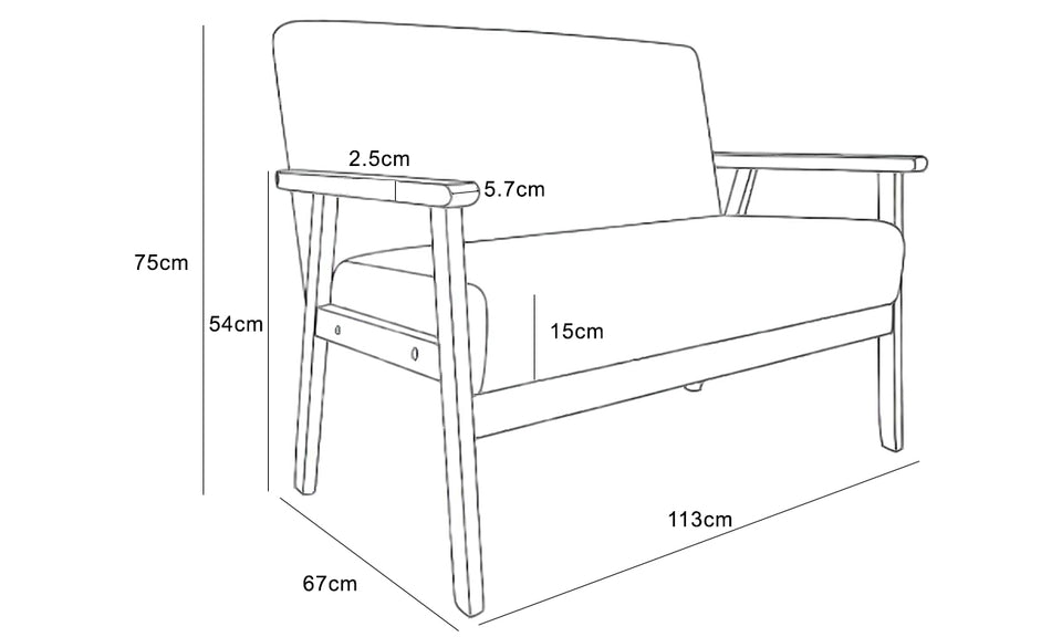 iropro 2 Seater  Wooden Frame Linen Square Arm Sofa