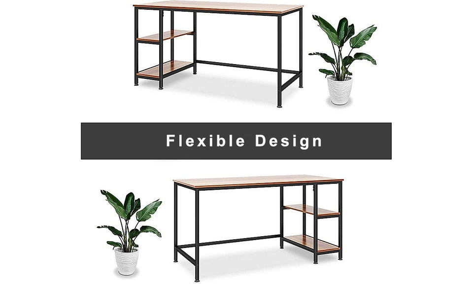 Yoleo Home Office Desk with 2 Shelves 47.2 inch Office Desk with Metal Legs Industrial Style Computer Desk Modern Steel Frame Wood Desk Compact Home Office Workstation Walnut