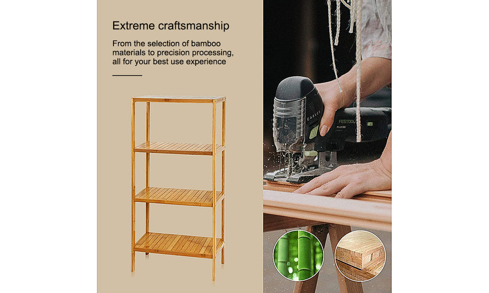 Dripex Bamboo Shelf 4 Tier Free Standing Shelf Unit Storage Shelf Rack Utility Organizer Stand for Bathroom Kitchen Living Room