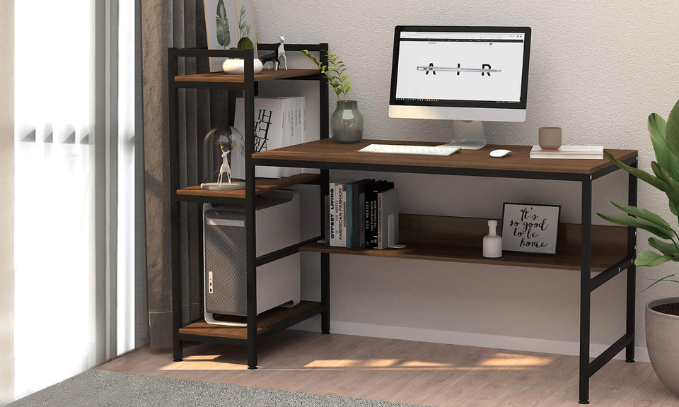 Yoleo Computer Desk with 4 Tier Storage Shelves