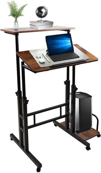 Dripex Sit-Stand Desk Height-Adjustable Computer Desk Rolling Mobile Office Writing Table Riser Standing Workstation with Wheels for Home Office