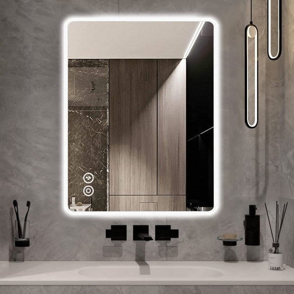 Dripex Illuminated Backlit LED Bathroom Mirror, 600*800 MM Bluetooth Bathroom Mirrors with Dimmable LED Lights and Demister Pad, Horizontal/Vertical