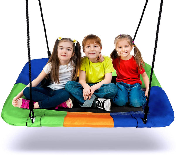 Dripex Nest Swing Children's Swing Tree Swing Seat Square Swing for Outdoor Backyard Garden, Oxford, Multicolor, Up to 150 kg, Long 115cm, Width 75cm