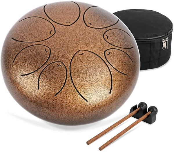 Dripex Steel Tongue Drum 8 Notes 8 Inch Percussion Instrument Handpan Ethereal Drum with with Bag, Music Book, Mallets, Finger Picks