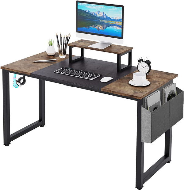 Dripex Computer Desk Industrial Writing Desk with Monitor Stand 47in Computer PC Laptop Table with Storage Bag and Hook for Home Office