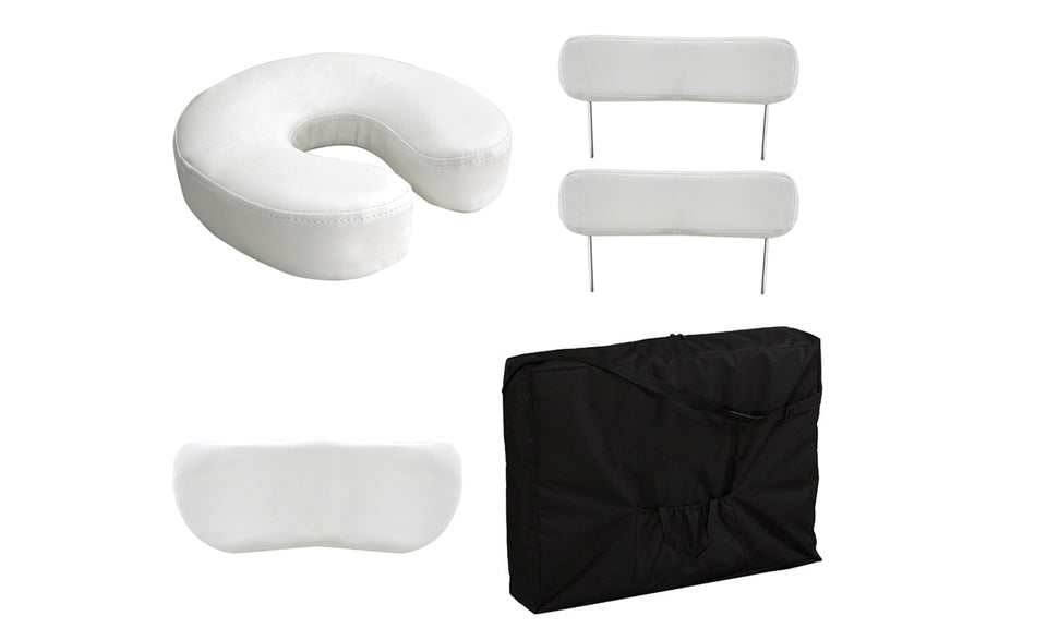 Vesgantti Portable Massage Bed Table - 3-Section Foldable Beauty Couch for Reiki Therapy Treatment Salon Healing - Metal Headrest Support/Carry Bag (Black/Beige White)