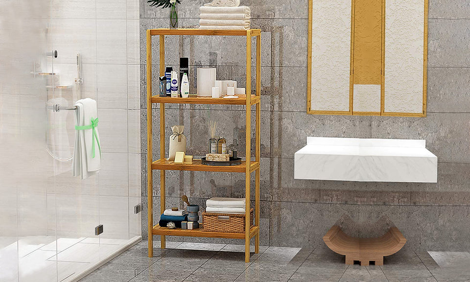 Dripex Bamboo Shelf 4 Tier Free Standing Shelf Unit Storage Shelf Rack Utility Organizer Stand for Bathroom Kitchen Living Room