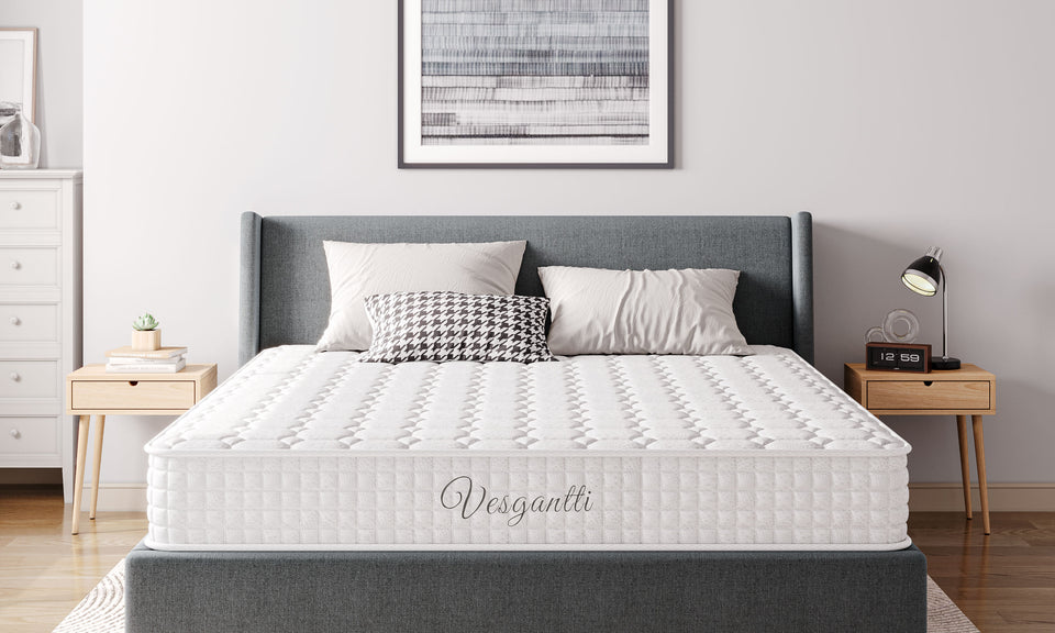 Vesgantti 10 Inch Hybrid Mattress with Breathable Memory Foam and Individually Pocket Spring - Medium Firm, White