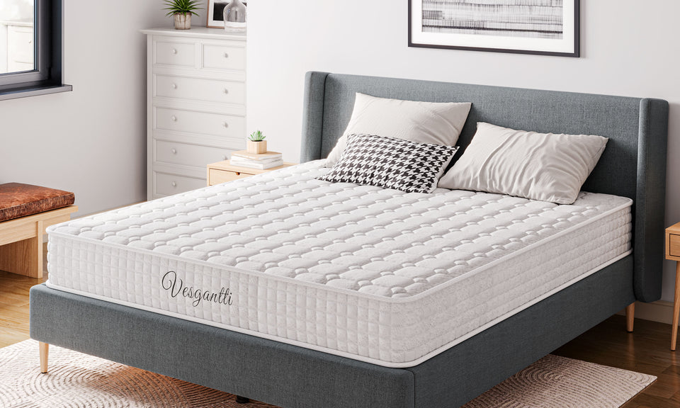 Vesgantti 10 Inch Hybrid Mattress with Breathable Memory Foam and Individually Pocket Spring - Medium Firm, White